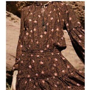 NATALIE MARTIN Sz S Small Orange Rust Floral Fall Long Sleeve Mini Dress Maggie